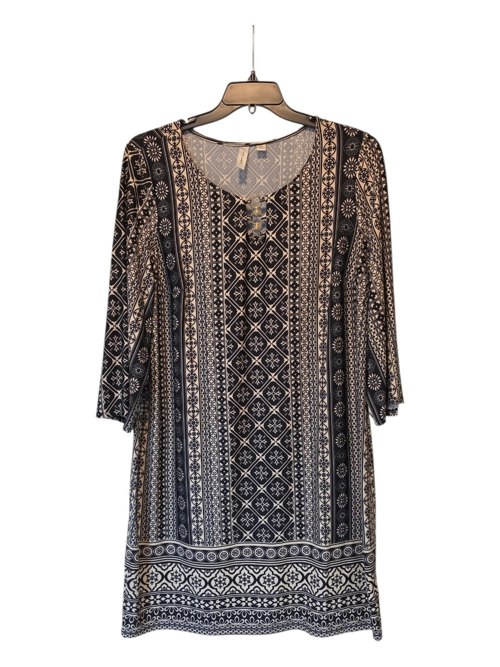 Tacera Black & Cream Bohemian Print Dress Size 2X
